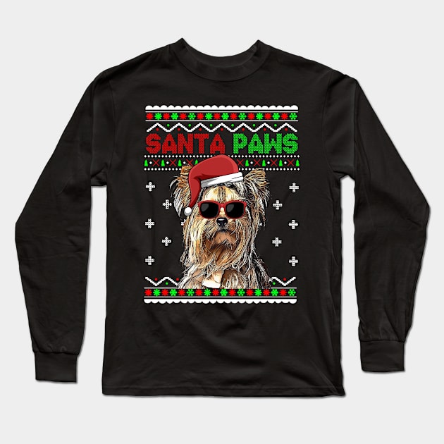 Yorkshire Terrier Dog Funny Santa Paws Christmas Long Sleeve T-Shirt by TheBeardComic